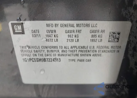 2011 Chevrolet Cruze Ls from USA, damaged, VIN 1G1PC5SH9B7224313